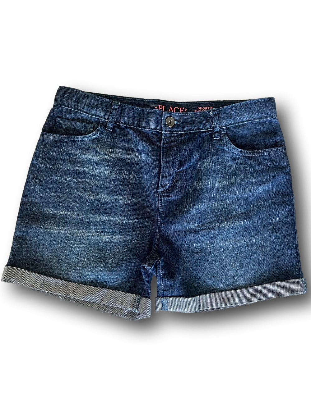 Children’s Place Girls Shortie Short Court Dark Blue Rolled Hem Denim Shorts